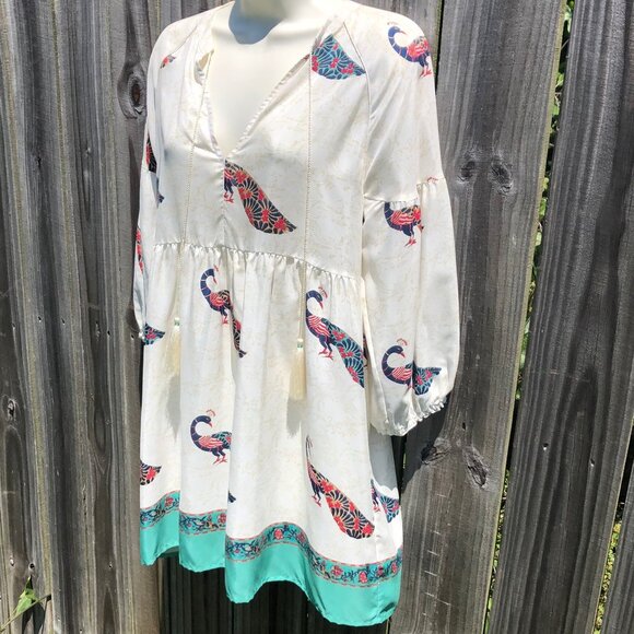 Roller Rabbit Small Silk Blouse Top Shirt Peacock Tassel V Neck Roberta Tunic - Picture 3 of 9